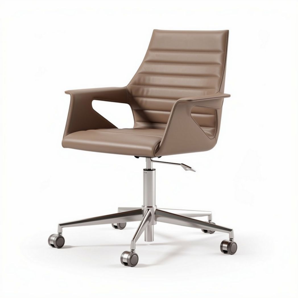 Chaise de bureau en cuir synthétique beige avec roulettes et accoudoirs réglables 60 x 60 x 85cm