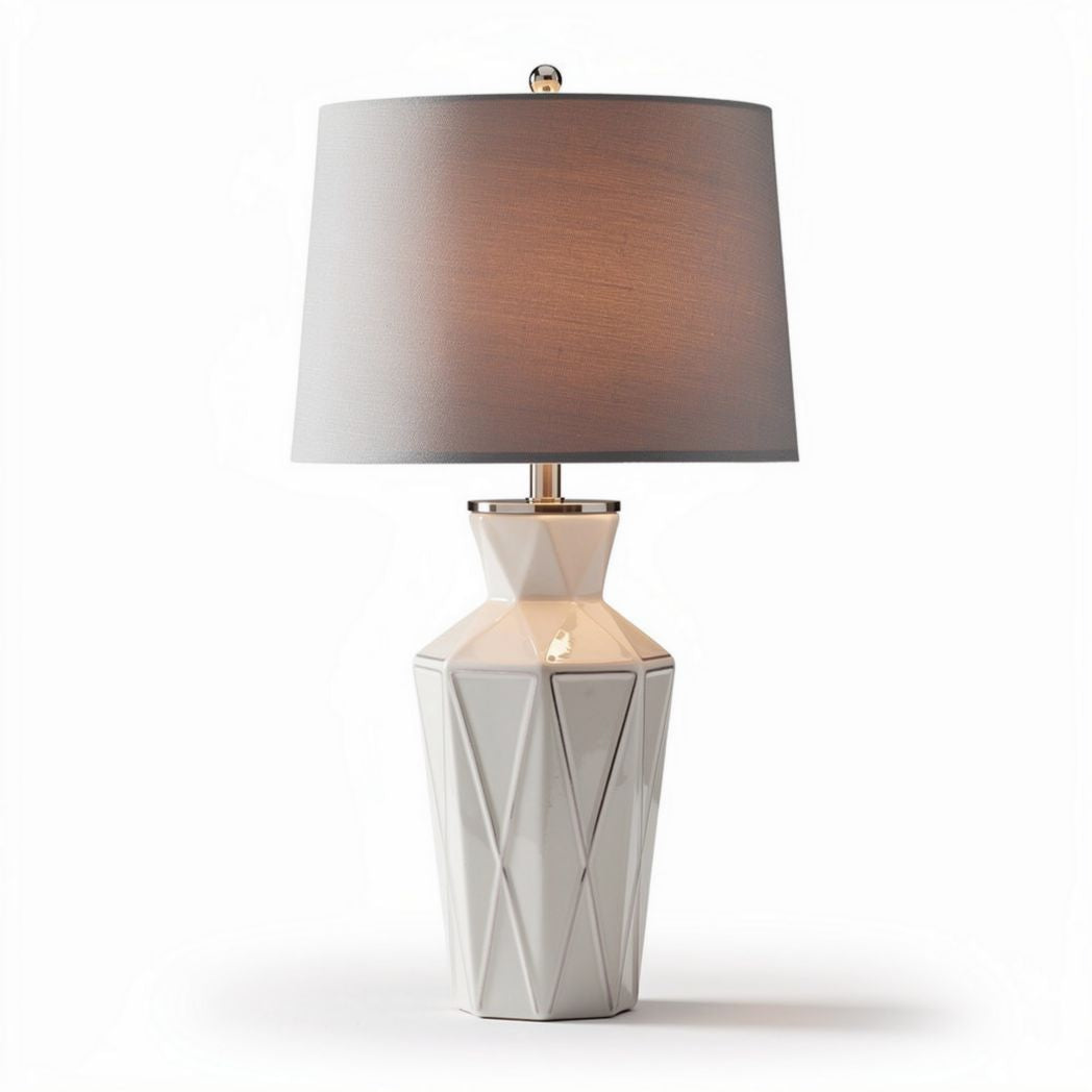 Lampe de table en céramique blanche avec abat-jour en tissu gris 30 x 30 x 50cm