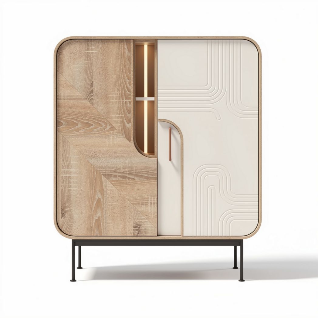 Buffet en bois blanc avec éclairage intérieur dimensions 80 x 40 x 120 cm