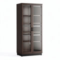 Armoire vitrée en bois foncé de 80 x 40 x 180 cm avec étagères ajustables