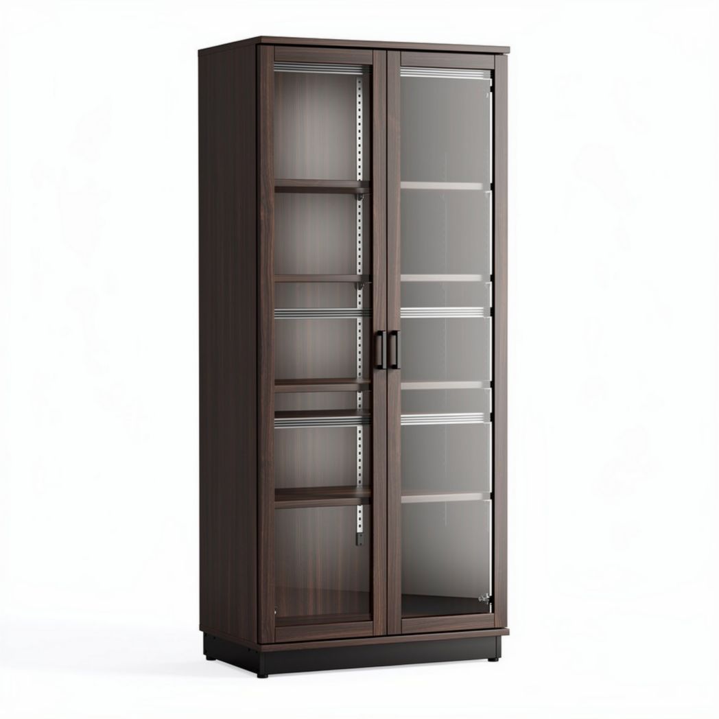 Armoire vitrée en bois foncé de 80 x 40 x 180 cm avec étagères ajustables