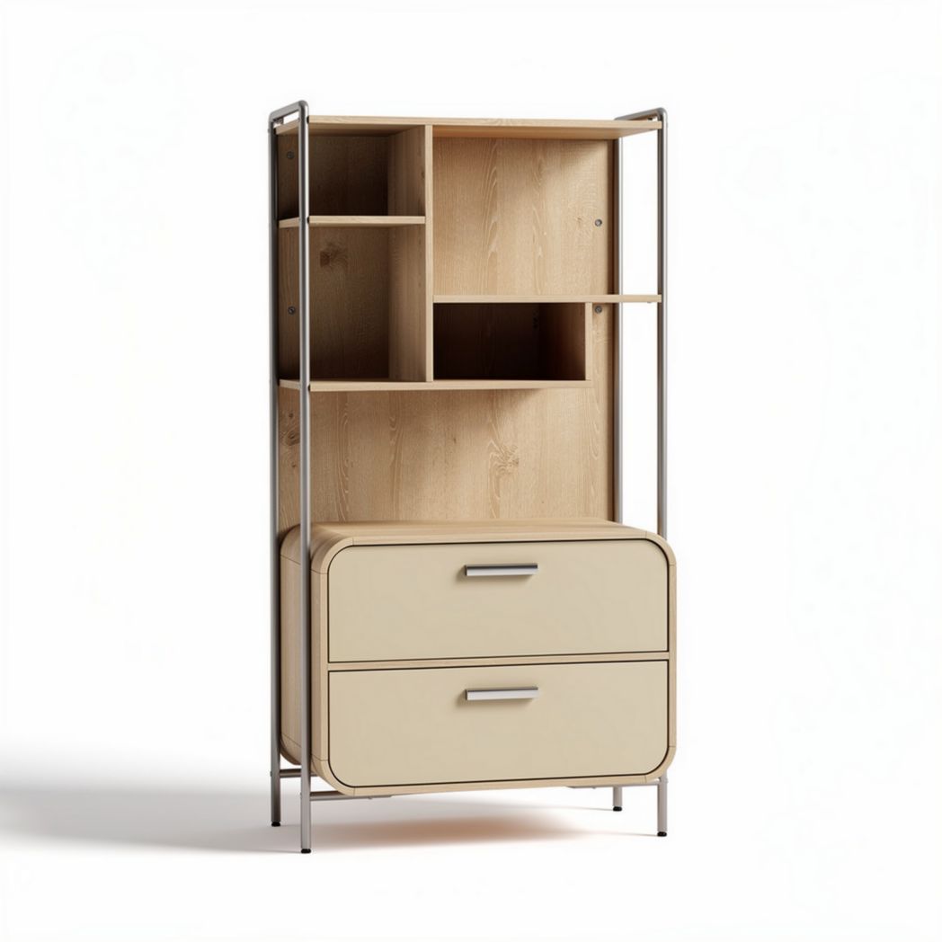 Étagère en bois avec tiroirs couleur beige dimensions 80 x 40 x 160cm
