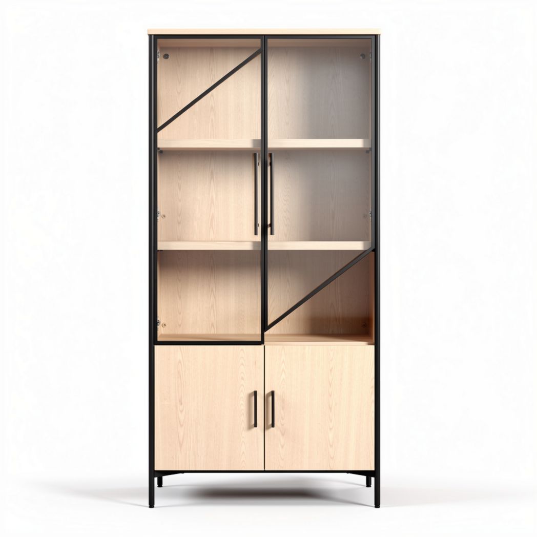Vitrine en bois et métal noir de 30 x 15 x 60cm pour rangement moderne