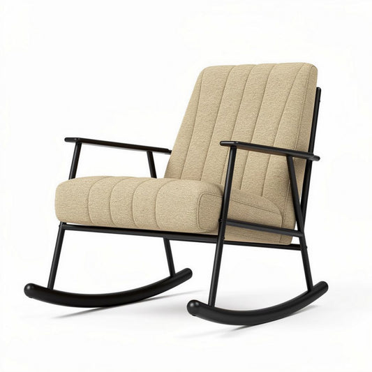Fauteuil à bascule en tissu beige avec structure en métal noir 80 x 70 x 90cm