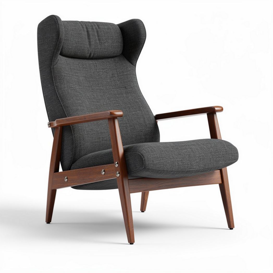 Chaise en tissu gris avec accoudoirs en bois de 80 x 80 x 95cm