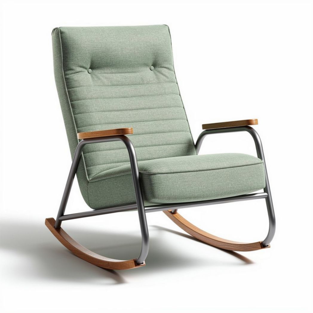 Fauteuil à bascule en bois naturel avec coussin en tissu beige 80 x 70 x 85cm