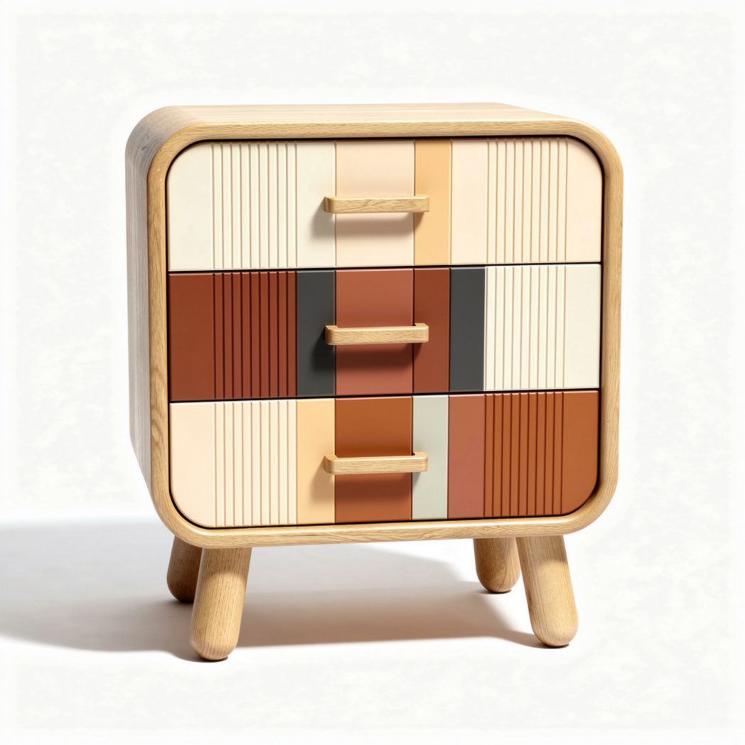 Commode en bois avec trois tiroirs multicolores 40 x 30 x 40cm