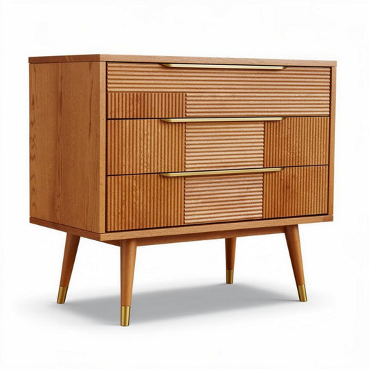 Commode en bois clair avec quatre tiroirs et pieds en métal doré 80 x 40 x 90cm