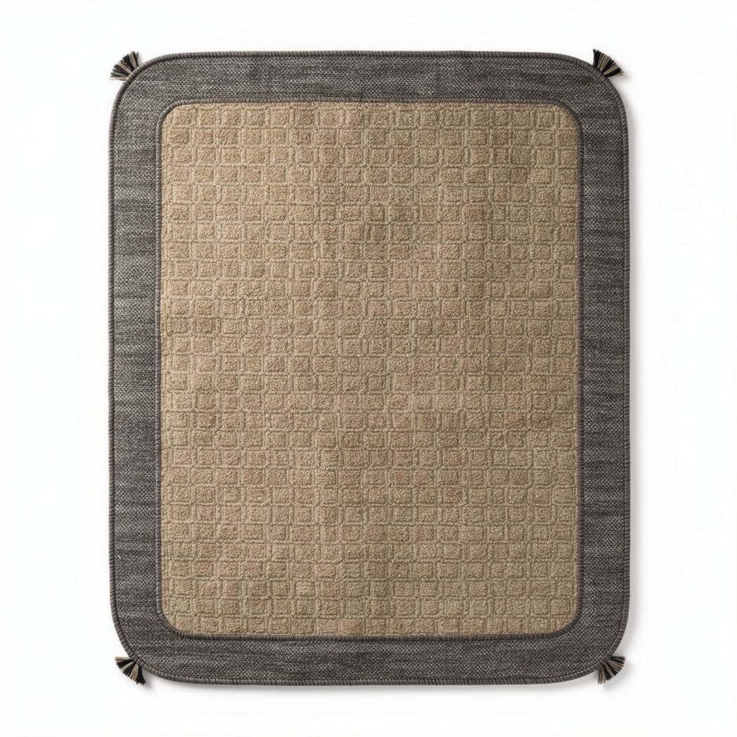 Tapis rectangulaire en jute beige avec franges 120 x 90 x 1cm