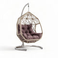 Chaise suspendue en rotin beige avec coussins marron 100 x 90 x 120cm